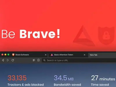 Brave Browser Trackers and ads blocked, Bandwidth saved, Time saved
