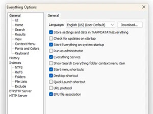 Everything File Search Utility Options